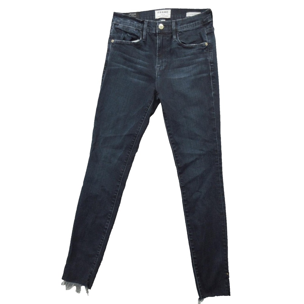 FRAME Jeans Womens 25 Dark Wash Le High Skinny Raw Hem LHSKREVS17 Barneys NY
